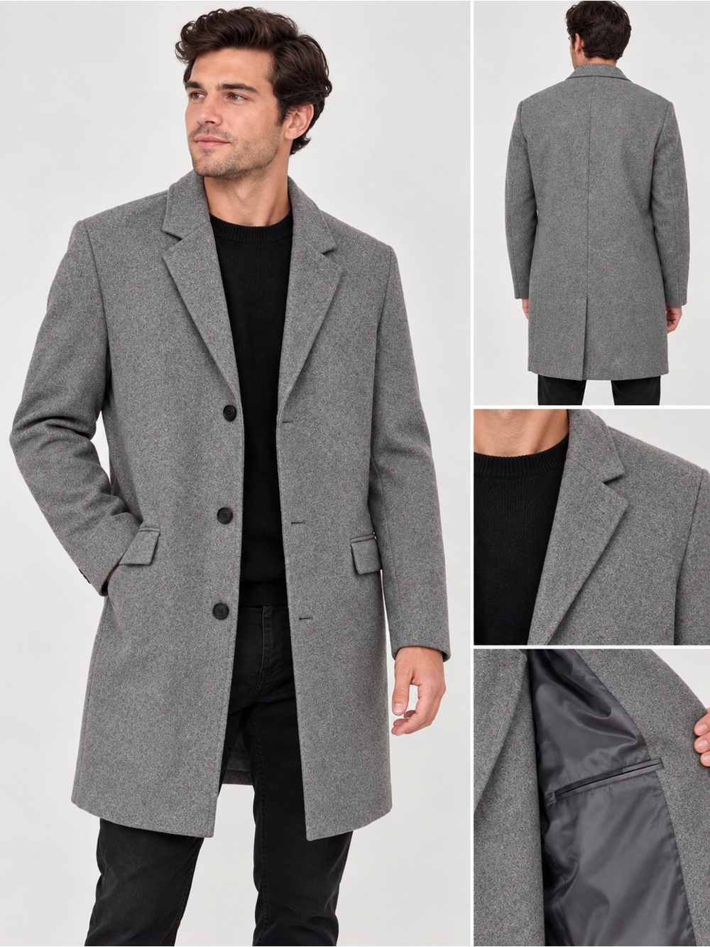 Topman Men's Gray Wool-Blend Overcoat - Classic Tailored Coat